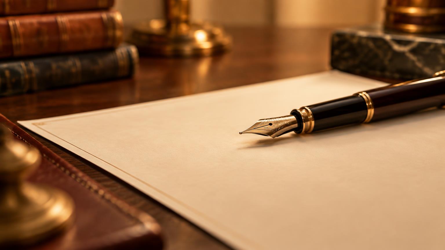 A fountain pen resting on a blank contract